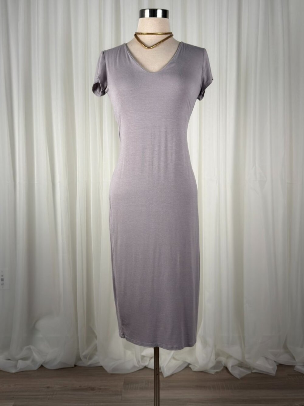 See You Monday Bodycon Midi Dress V-Neck Short Sleeve Grey Womens Size L